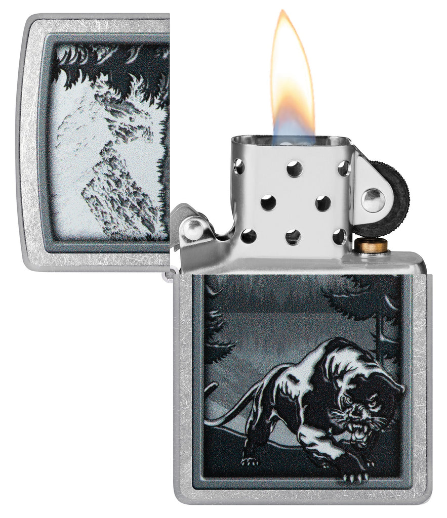 Zippo Stalking Mountain Lion, Street Chrome Lighter #48381