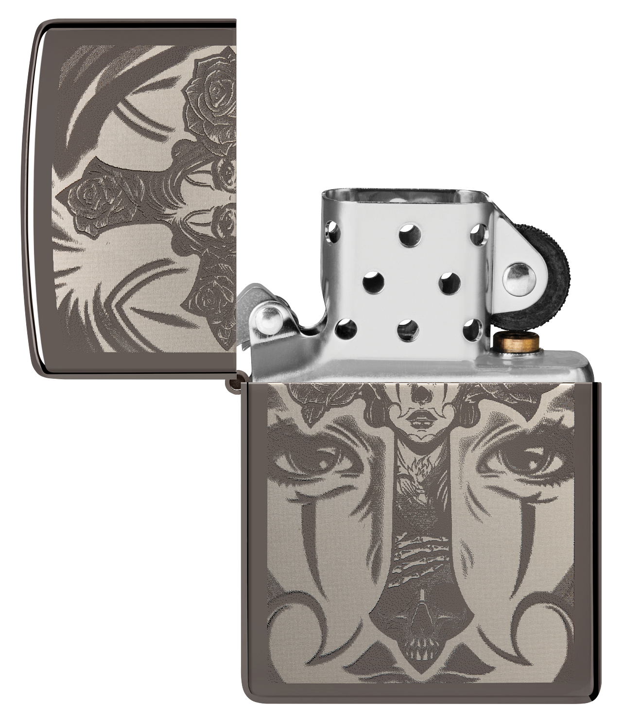 Zippo Spiritual Cross Girl Tattoo, Black Ice Lighter #48411