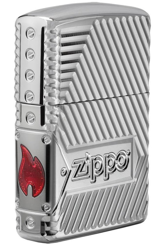 Zippo Bolts Design, 360º MultiCut Engraving, High Polish Chrome Lighter #29672