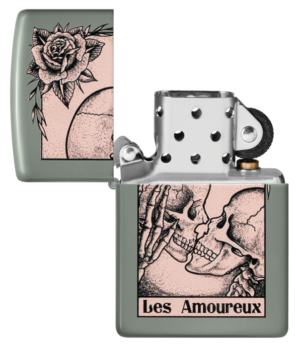 Zippo Skulls Kissing bes Amoureux Design, Sage Lighter #48594