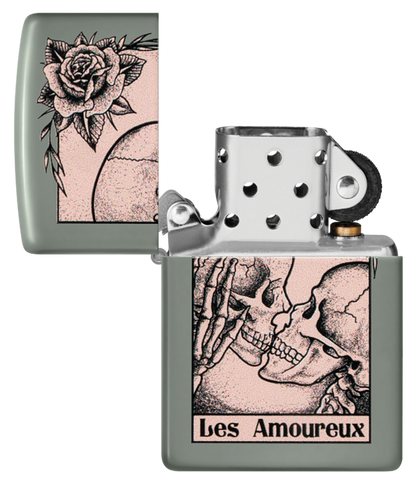 Zippo Skulls Kissing bes Amoureux Design, Sage Lighter #48594