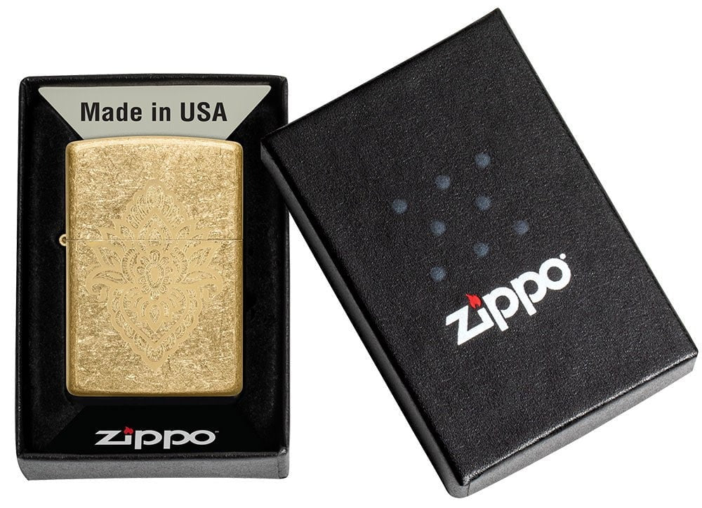 Zippo Henna Tattoo Laser Engraved, Tumbled Brass Finish Windproof Lighter #49798