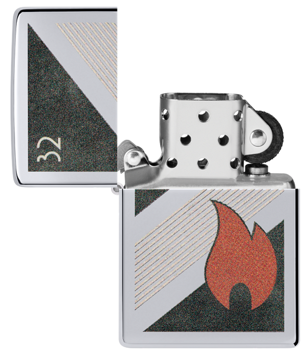 Zippo 32 Flame Logo, Vintage High Polish Chrome Lighter #48623