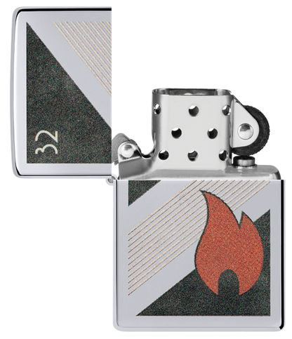 Zippo 32 Flame Logo, Vintage High Polish Chrome Lighter #48623