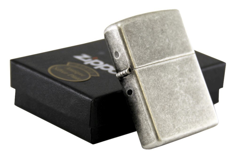 Zippo Antique Silver Plate Lighter, Reg Flat Bottom #121FB