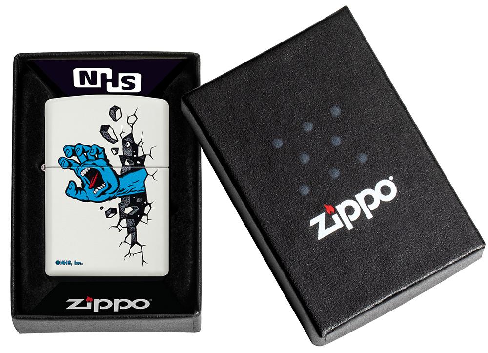 Zippo Santa Cruz Skateboards Screaming Hand, White Matte Finish Lighter #49614