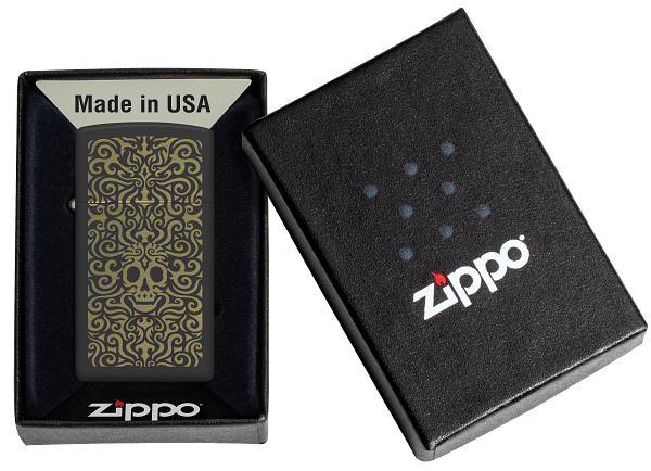 Zippo Slim Medusa Skull Design, Black Matte Laser Engraved Lighter #48564