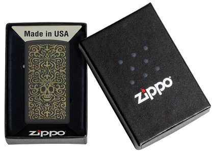 Zippo Slim Medusa Skull Design, Black Matte Laser Engraved Lighter #48564