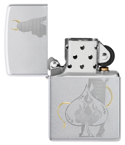 Zippo Casino and Woman Two-Tone Design, Satin Chrome Lighter #48658