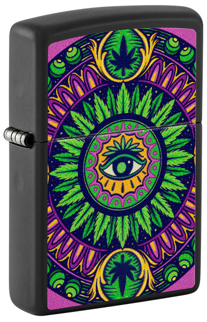 Zippo Cannabis Trippy Eye Black Light Design, Black Matte Lighter #48583