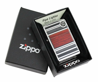 Zippo Steel And Wood Pipe Lighter, High Polish Chrome, Windproof #28676