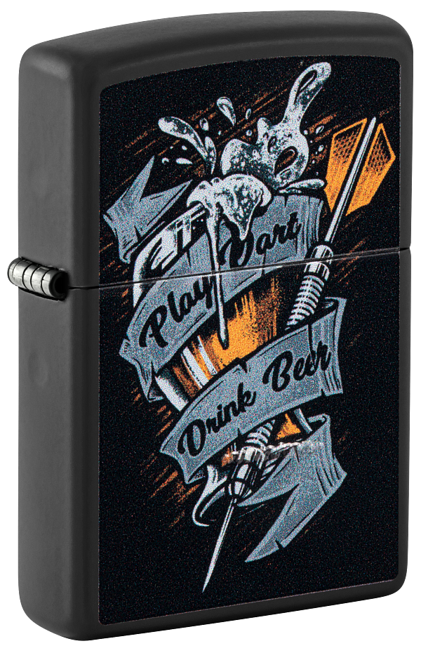 Zippo Play Darts Drink Beer, Black Matte Lighter #48679