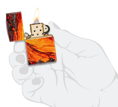 Zippo Fire Lava Flow 540 Design, Tumbled Brass Lighter #48622