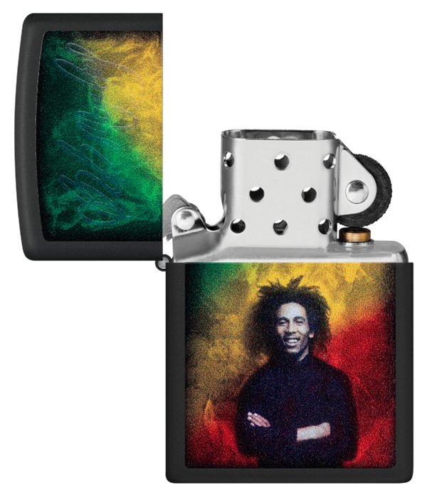 Zippo Bob Marley Black Light Design, Black Matte Lighter #48674