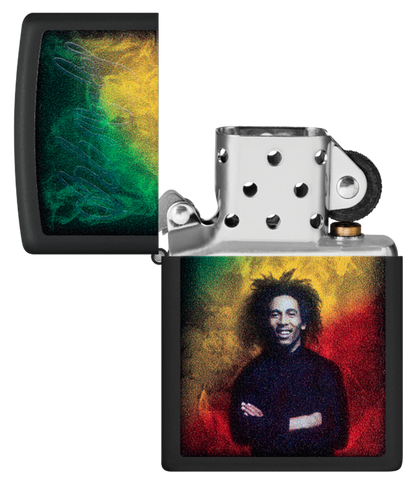 Zippo Bob Marley Black Light Design, Black Matte Lighter #48674