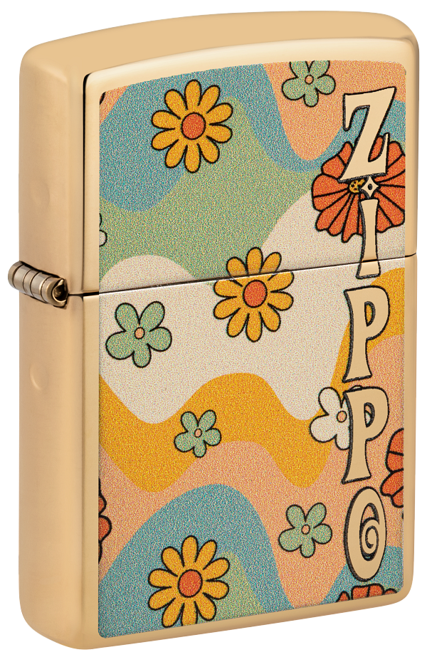 Zippo Retro Flower Power Design, High Polish Brass Lighter #48503