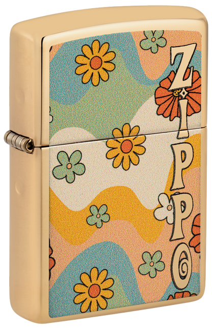 Zippo Retro Flower Power Design, High Polish Brass Lighter #48503