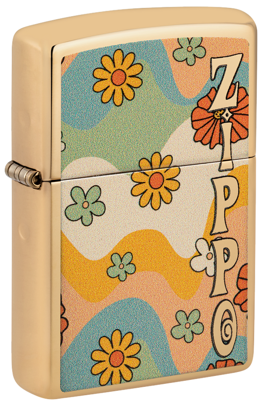 Zippo Retro Flower Power Design, High Polish Brass Lighter #48503