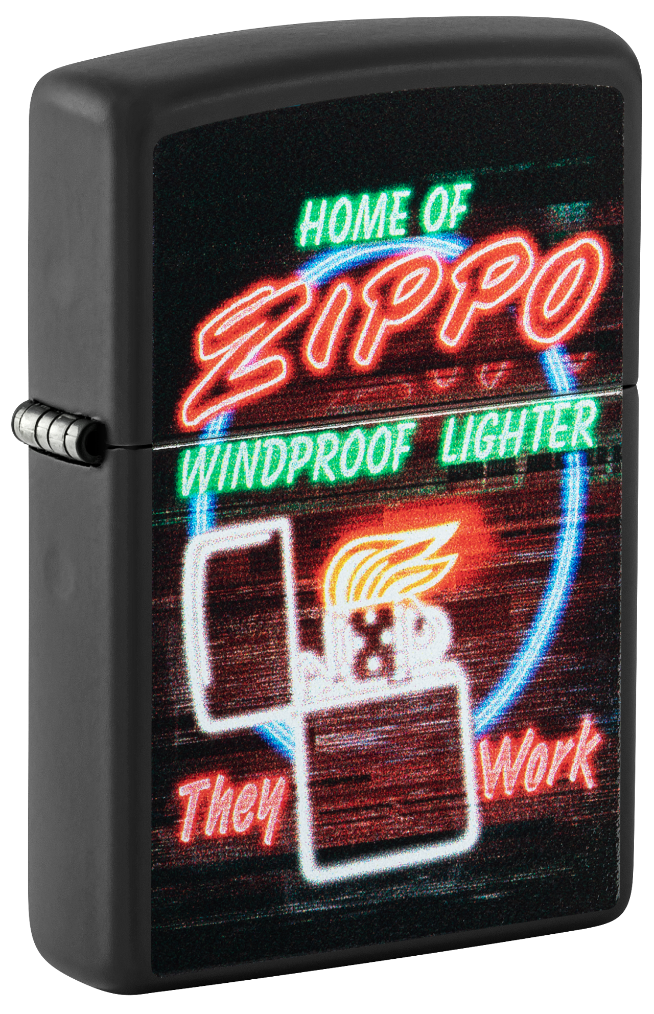 Zippo Neon Sign Design, Black Matte Lighter #48455