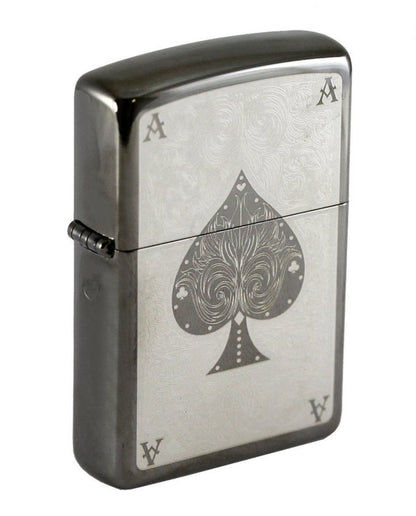 Zippo Ace Filigree Lighter, Spades, Black Ice Finish, Windproof #28323