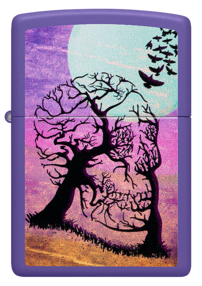 Zippo Skull in Tree Illusion, Purple Matte Lighter #48638