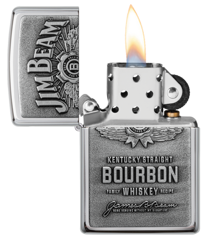 Zippo Jim Beam Bourbon Whiskey Emblem, High Polish Chrome Lighter #250JB.928