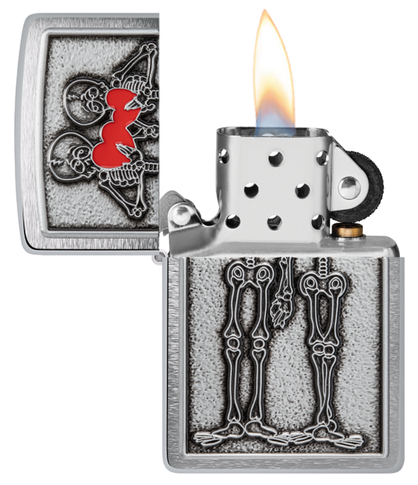 Zippo Romantic Skeleton Emblem Design, Brushed Chrome Lighter #48688