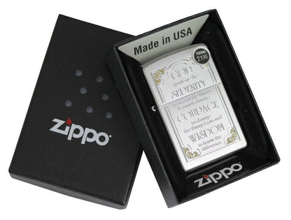 Zippo Serenity Prayer Lighter Satin Chrome #28458