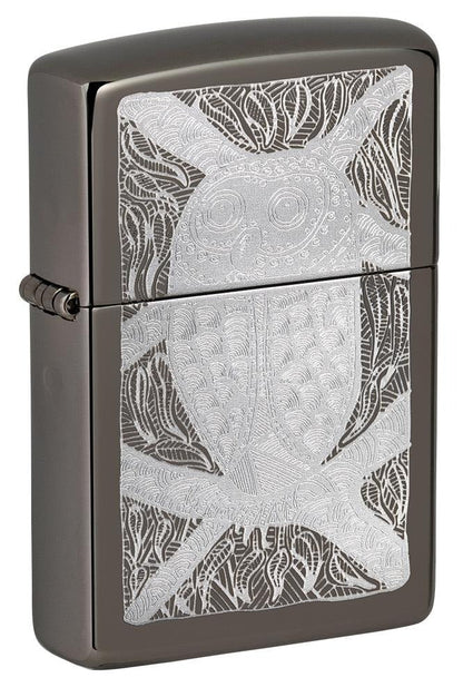 Zippo John Smith Gumbula Owl, Black Ice Finish Lighter #49612