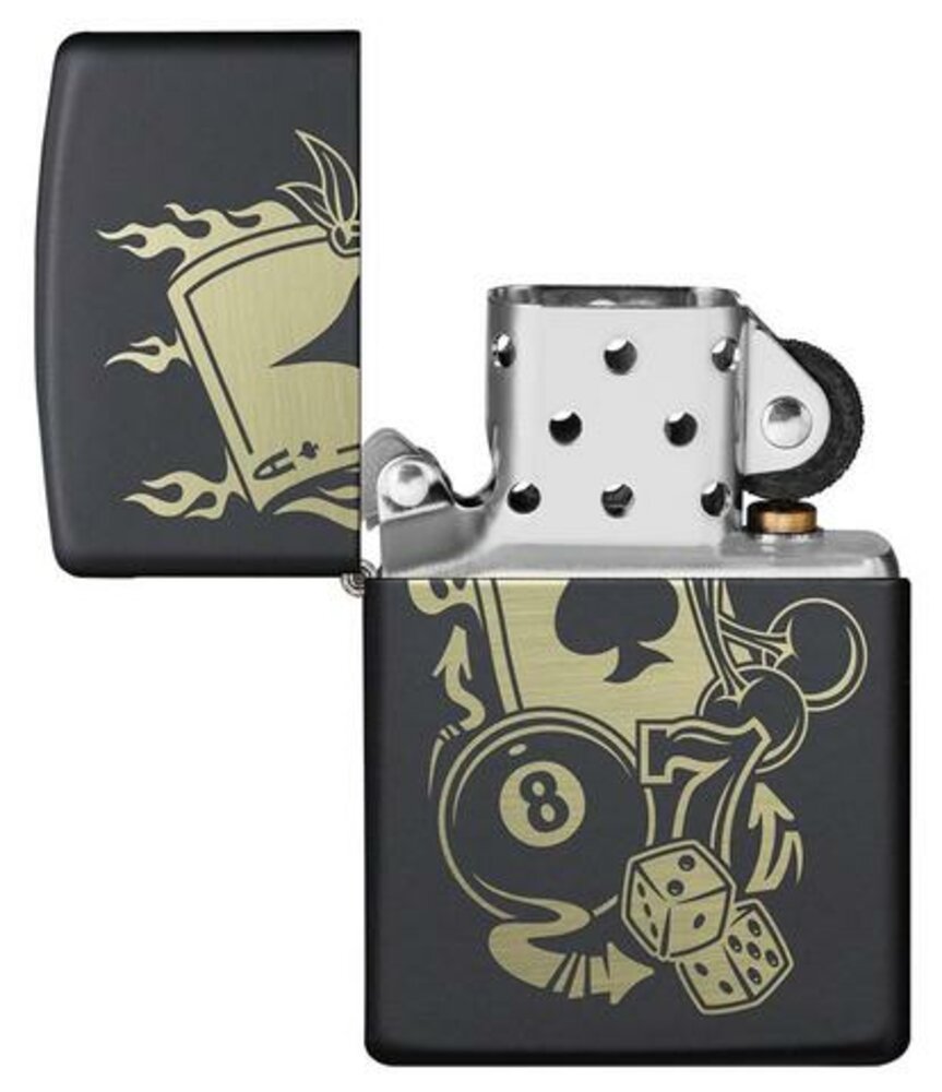 Zippo Gambling Casino Billiards Design, Black Matte Windproof Lighter #49257