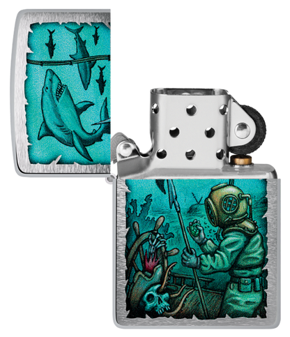 Zippo Nautical Underwater Explorer Design, Brushed Chrome Lighter #48561