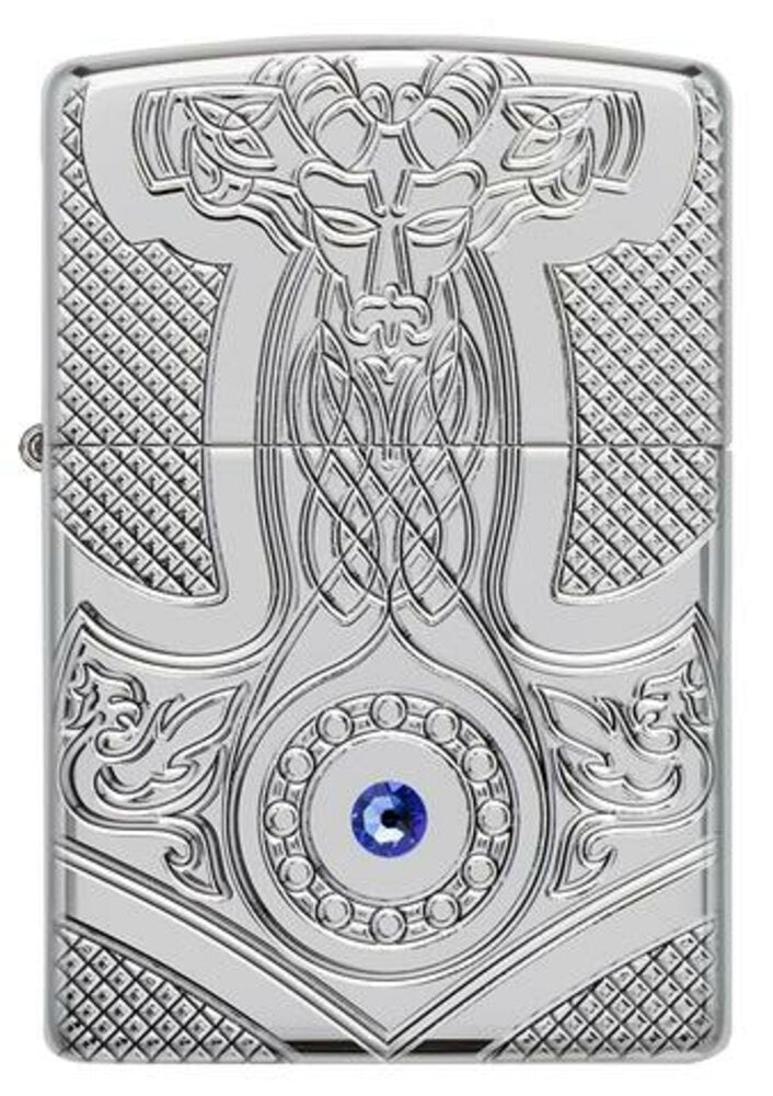 Zippo Thor Hammer Medieval, Deep Carved High Polish Chrome Armor Lighter #49289