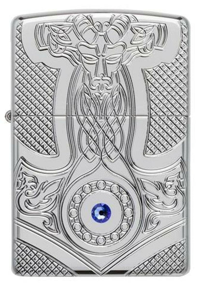 Zippo Thor Hammer Medieval, Deep Carved High Polish Chrome Armor Lighter #49289