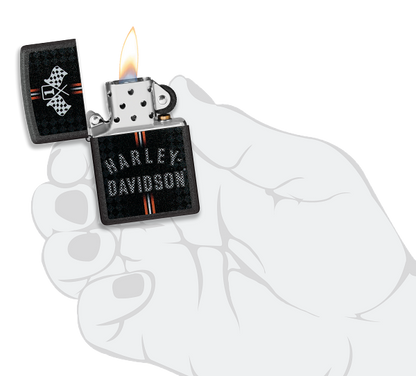 Zippo Harley Davidson Flags Design, Black Crackle Lighter #48558