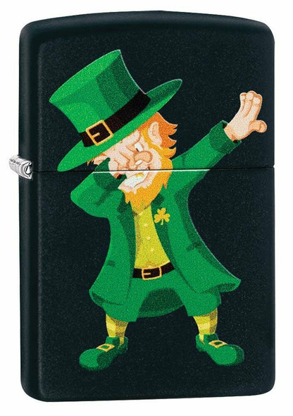 Zippo Dabbing Leprechaun St. Patrick's Day Black Matte Pocket Lighter USA #49124