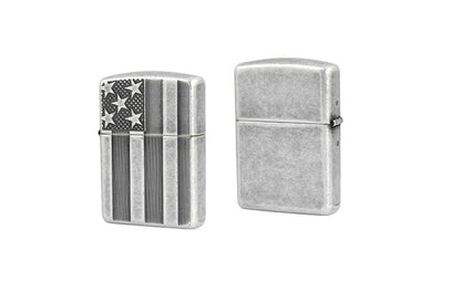 Zippo Armor US Flag Lighter, Antique Silver Plate #28974