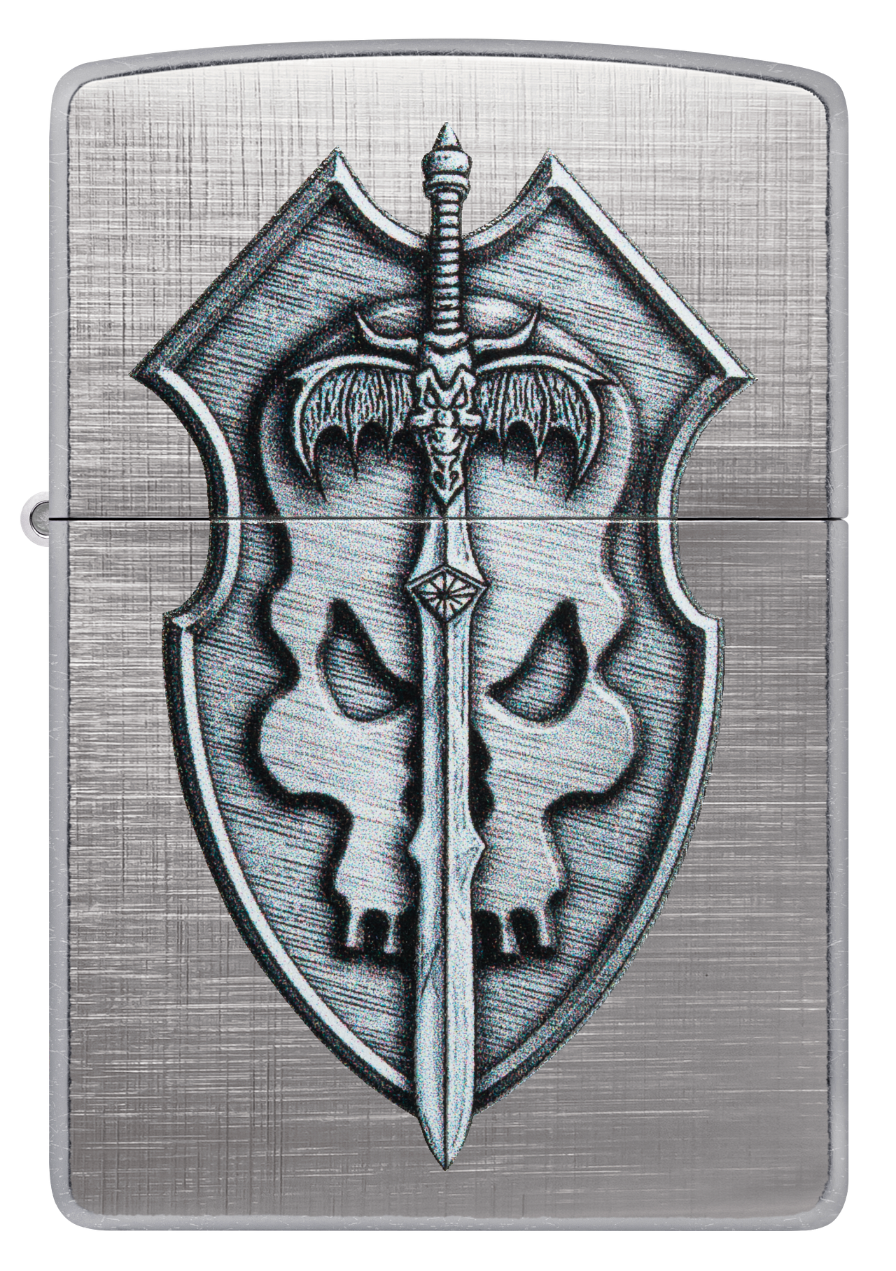 Zippo Medieval Sword and Shield Skull, Linen Weave Finish Lighter #48372