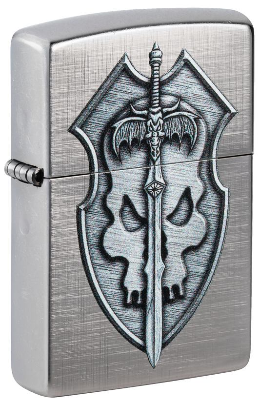 Zippo Medieval Sword and Shield Skull, Linen Weave Finish Lighter #48372