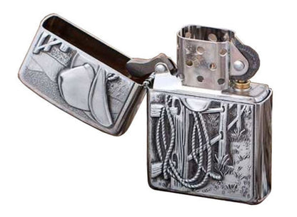 Zippo Resting Cowboy Emblem Lighter, Brushed Chrome, Windproof #24879