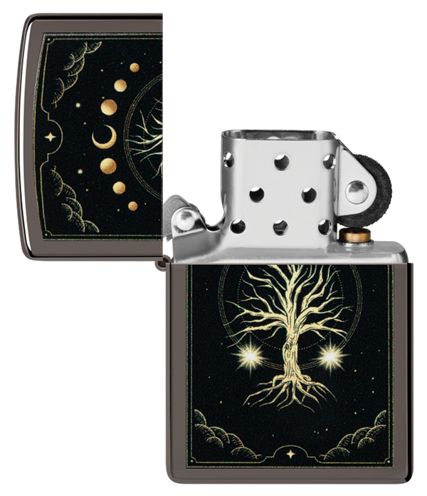 Zippo Spiritual Tree Moon Phases, Black Ice Lighter #48636