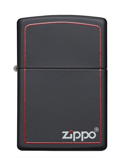 Zippo Red Border with Logo, Black Matte Finish, Genuine Windproof Lighter #218ZB