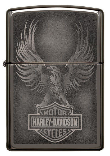 Zippo Harley Davidson Eagle On Logo, Black Ice Finish, Genuine Lighter #49044