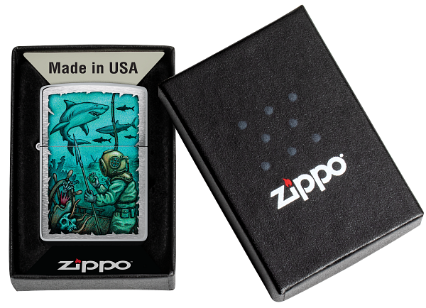 Zippo Nautical Underwater Explorer Design, Brushed Chrome Lighter #48561