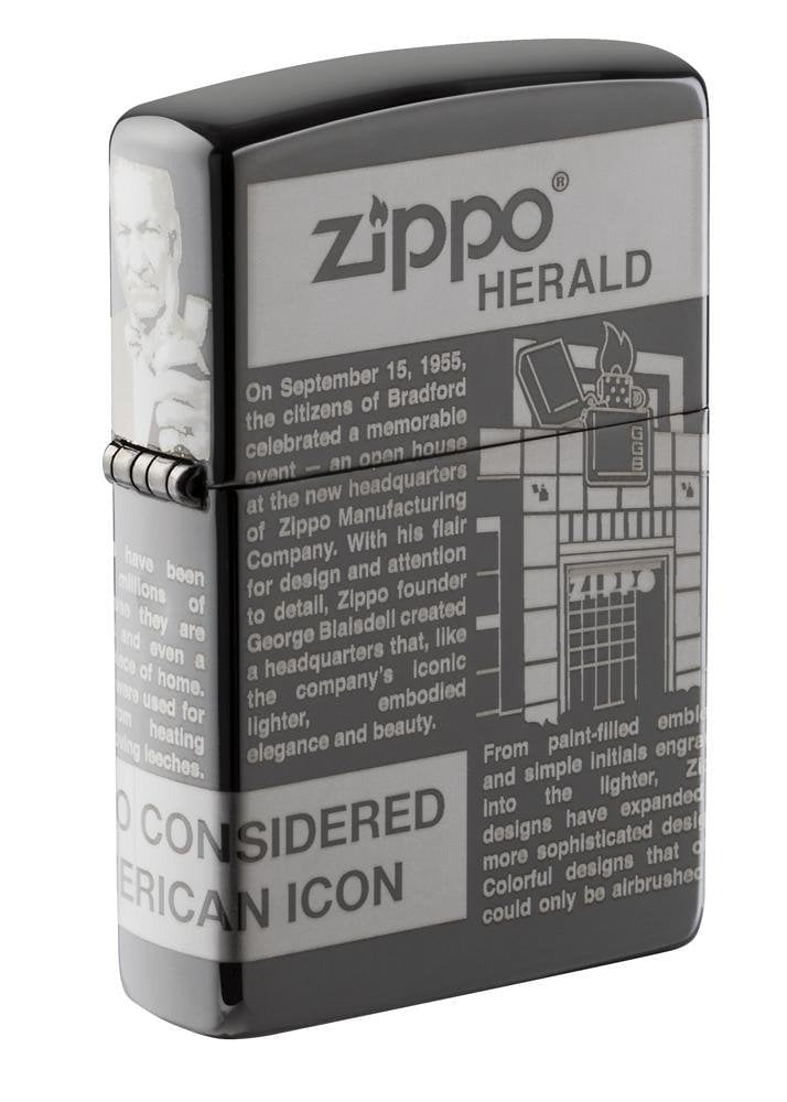 Zippo Newsprint Design, 360° Laser Engraved Black Ice Finish Lighter #49049