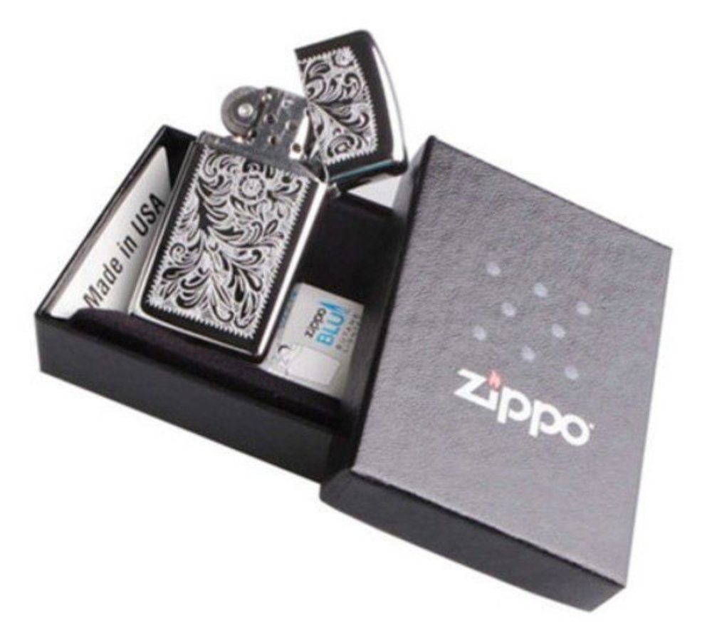 Zippo Slim Chrome Venetian Design, Good For Engraving, Genuine Lighter #1652