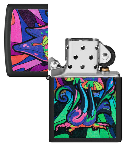 Zippo Black Light Mushroom Design, Black Matte Lighter #48386