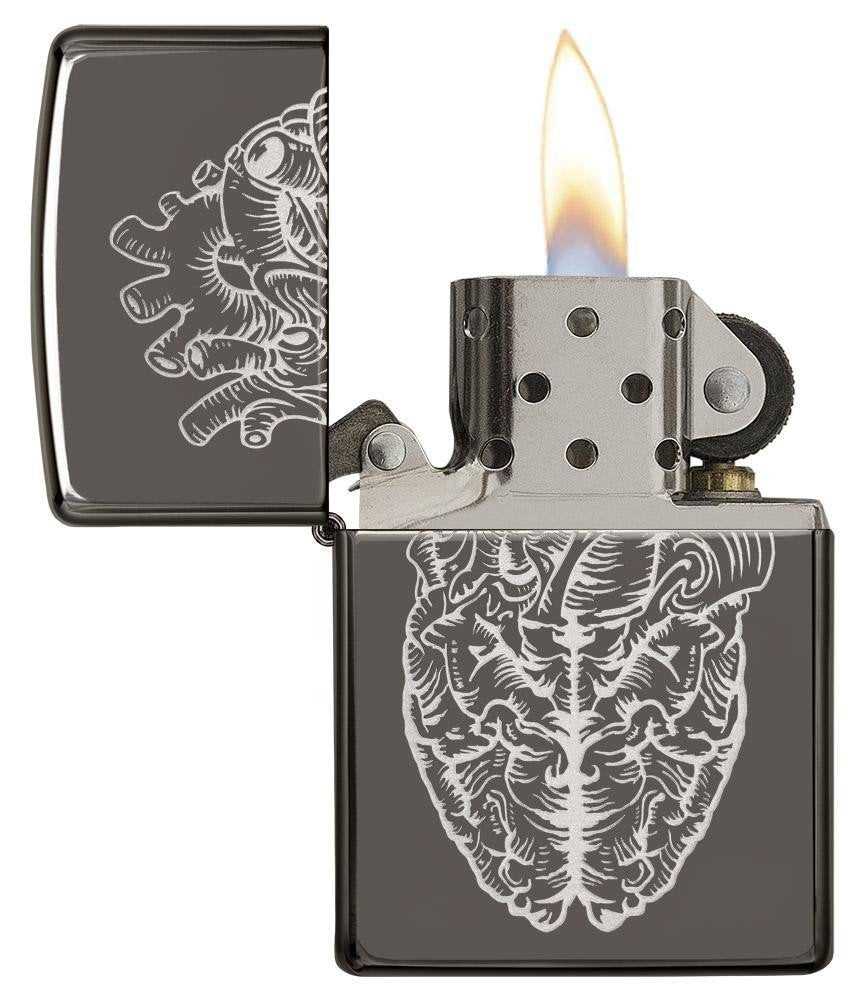 Zippo Heart Brain Lighter, Black Ice #29728