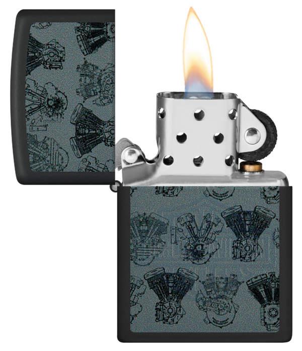 Zippo Harley Davidson Black Light Design, Black Matte Lighter #48600