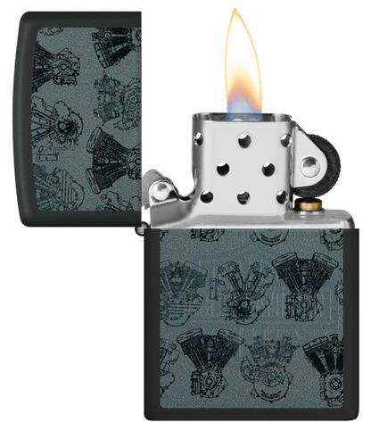 Zippo Harley Davidson Black Light Design, Black Matte Lighter #48600