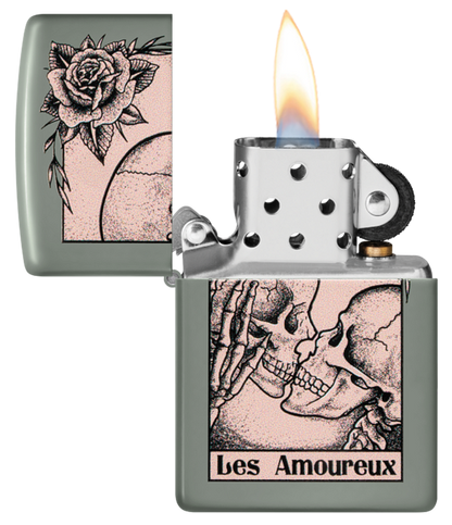 Zippo Skulls Kissing bes Amoureux Design, Sage Lighter #48594